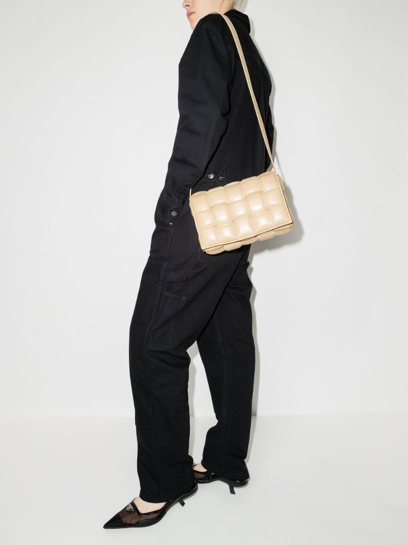 Neutral Padded Cassette Leather Shoulder Bag