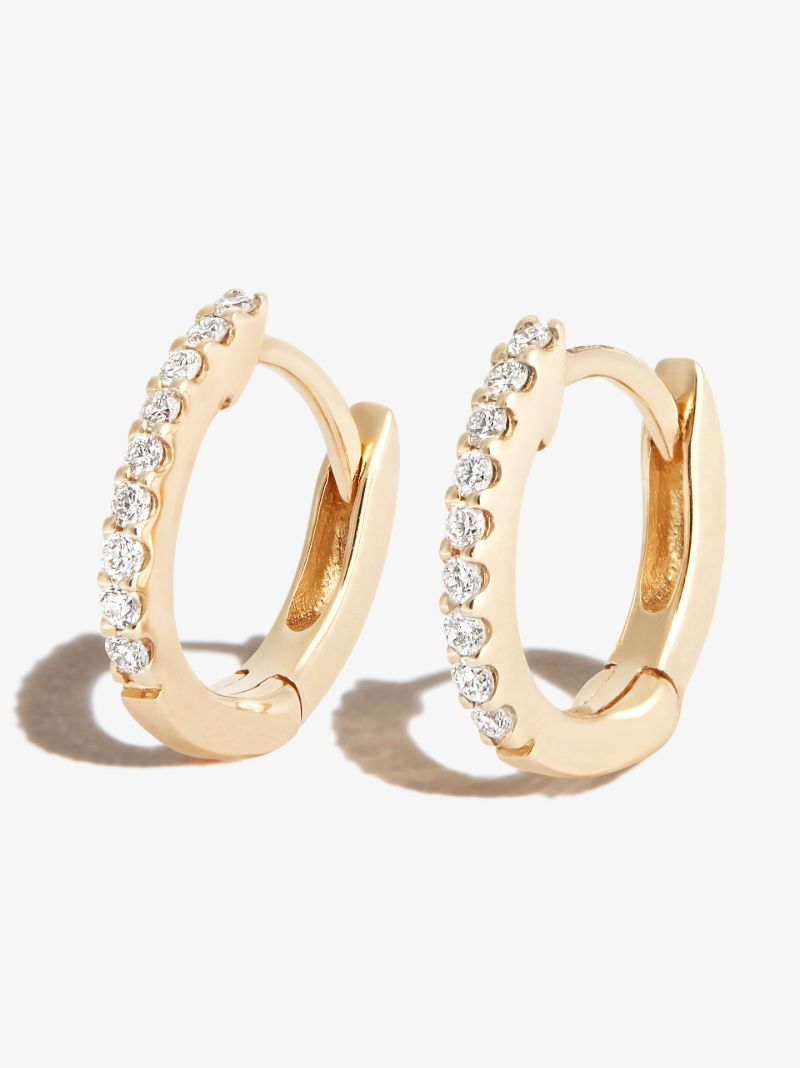 14k Yellow Gold Diamond Huggie Earrings
