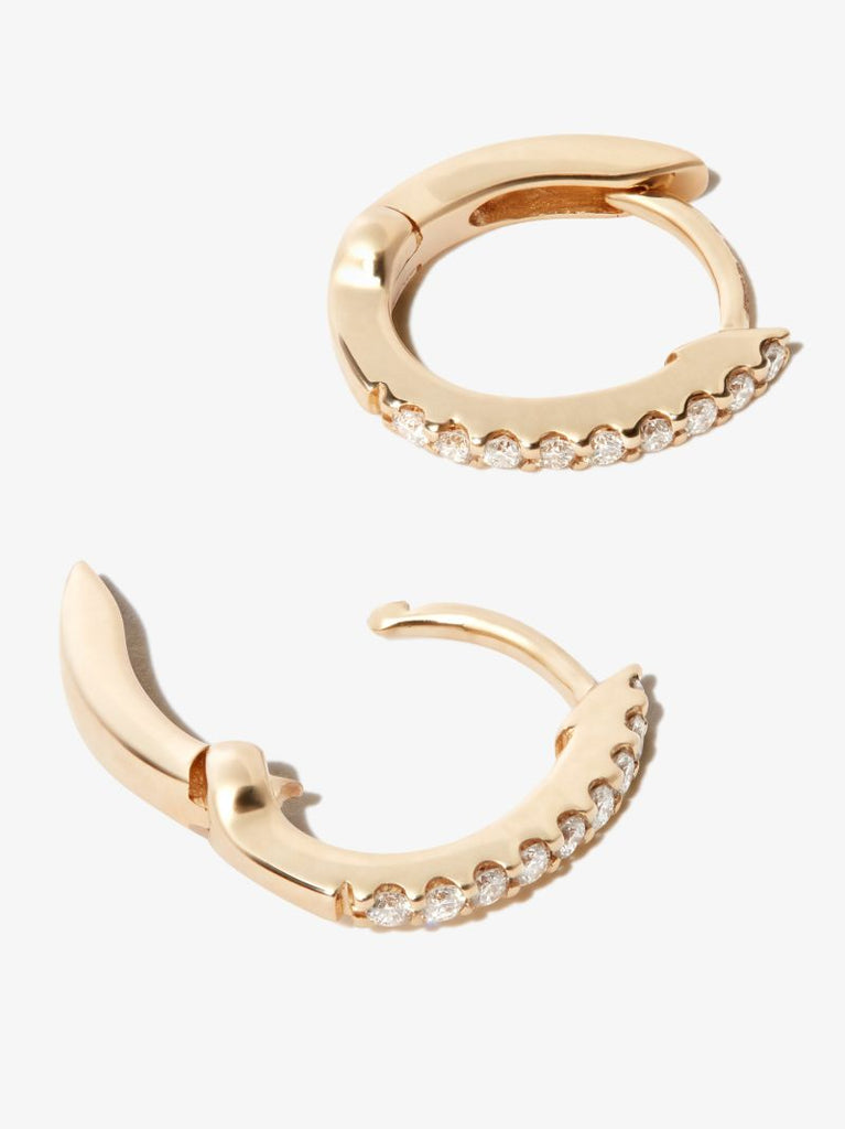 14k Yellow Gold Diamond Huggie Earrings