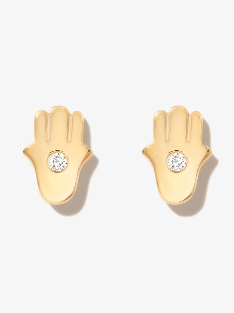 14k Yellow Gold Donna Kay Hamsa Diamond Earrings