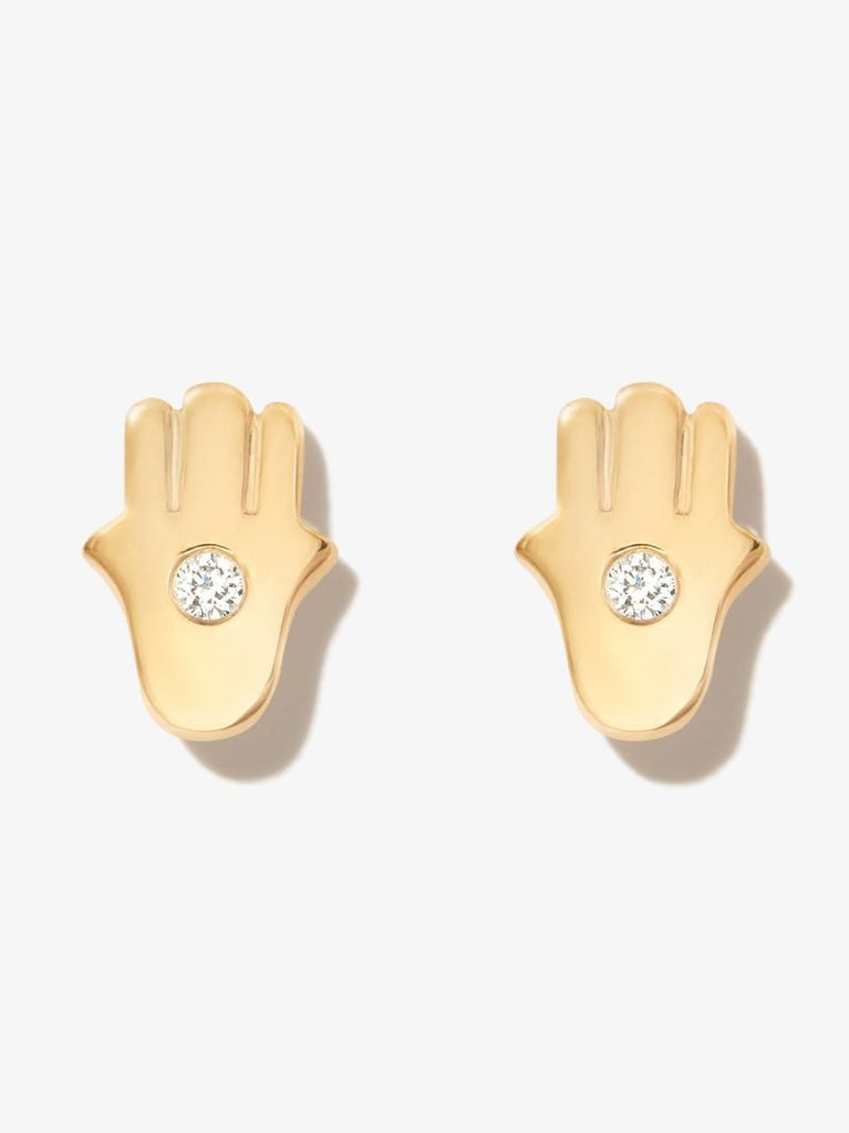 14k Yellow Gold Donna Kay Hamsa Diamond Earrings