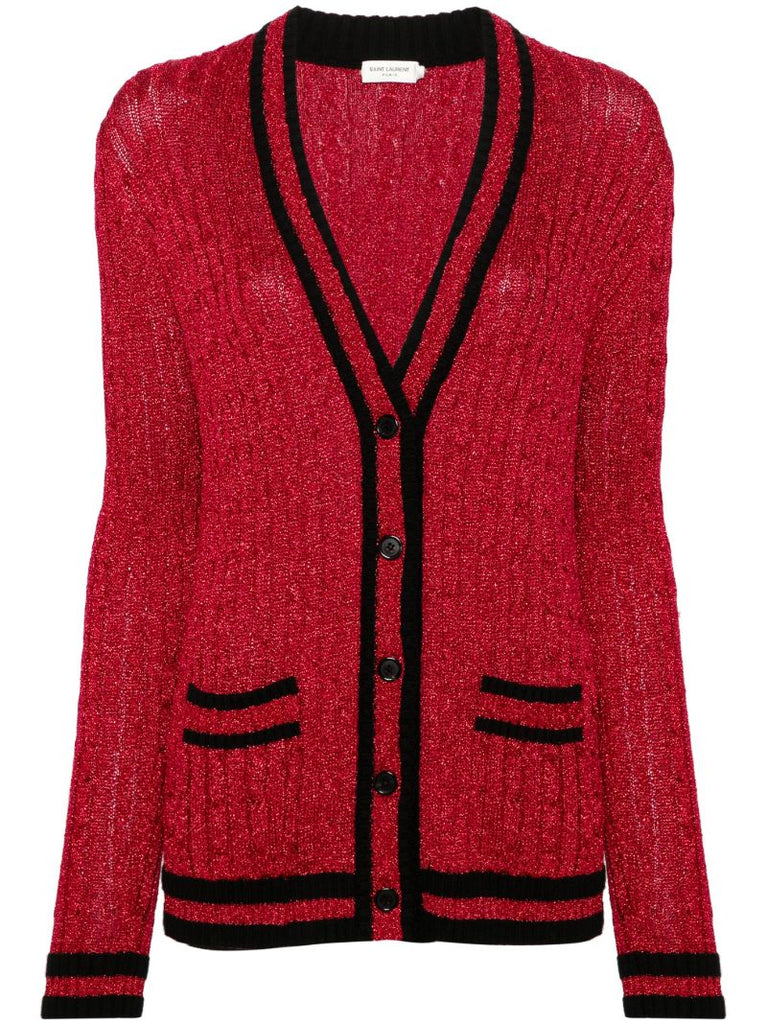 Red College Knit Cardigan