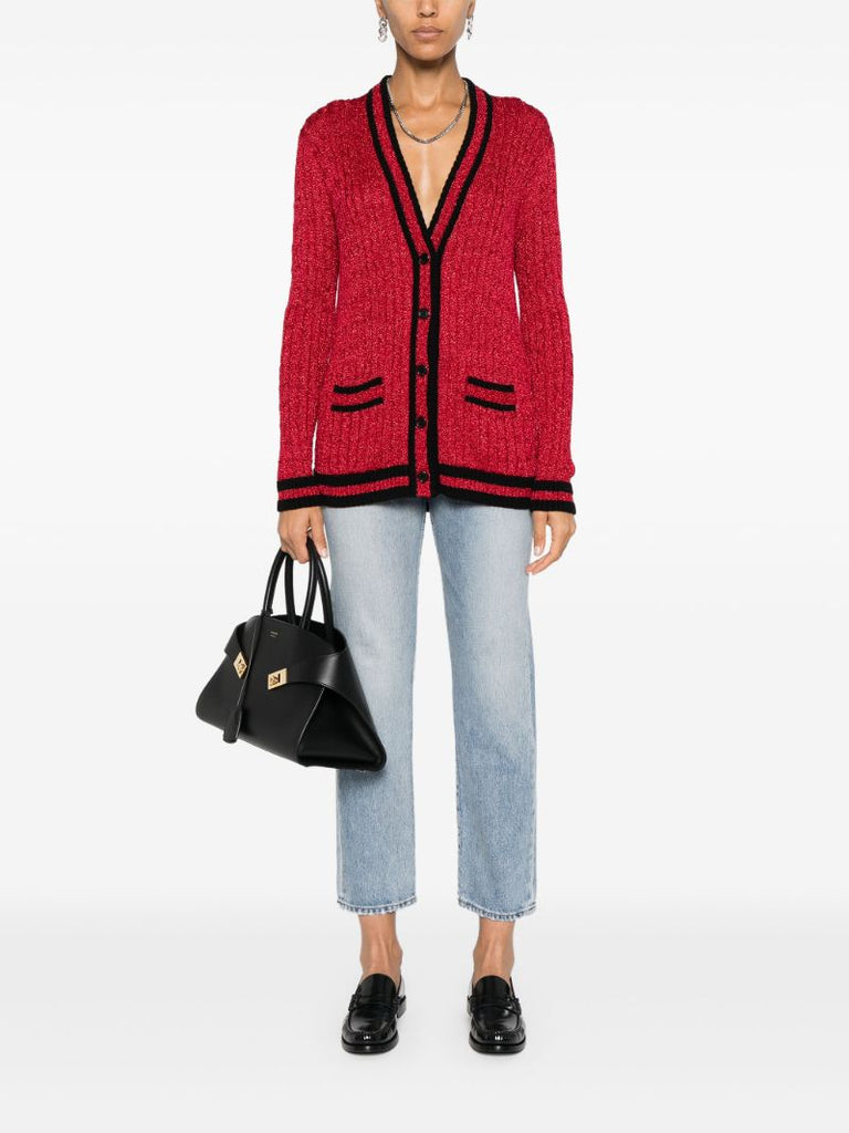 Red College Knit Cardigan
