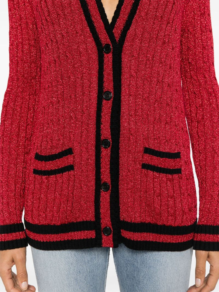 Red College Knit Cardigan