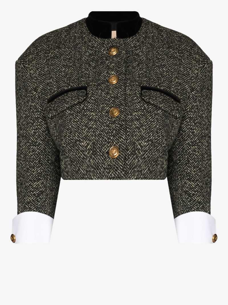 Cropped Herringbone Tweed Jacket