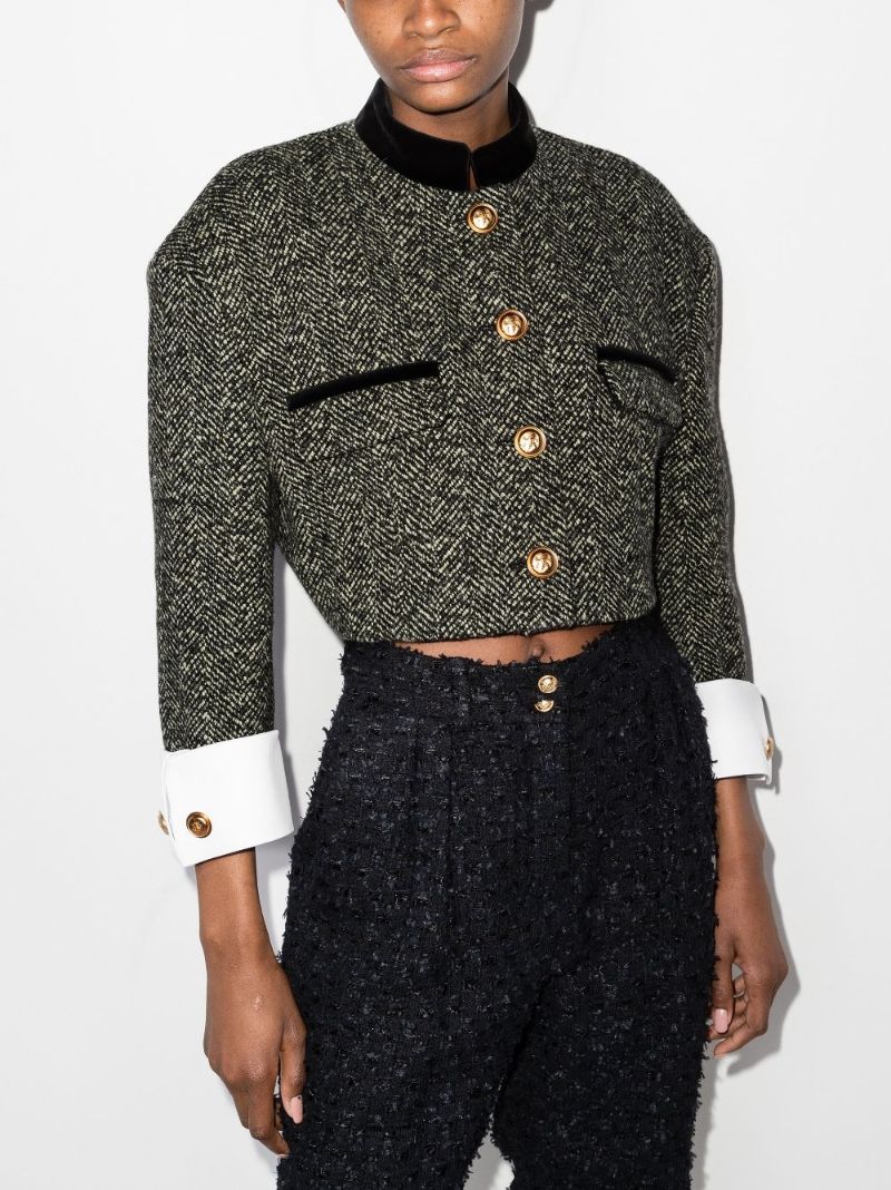 Cropped Herringbone Tweed Jacket