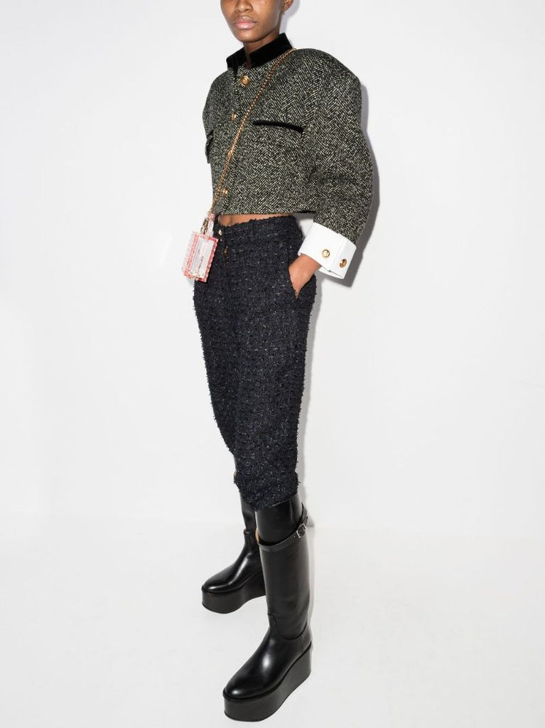 Cropped Herringbone Tweed Jacket