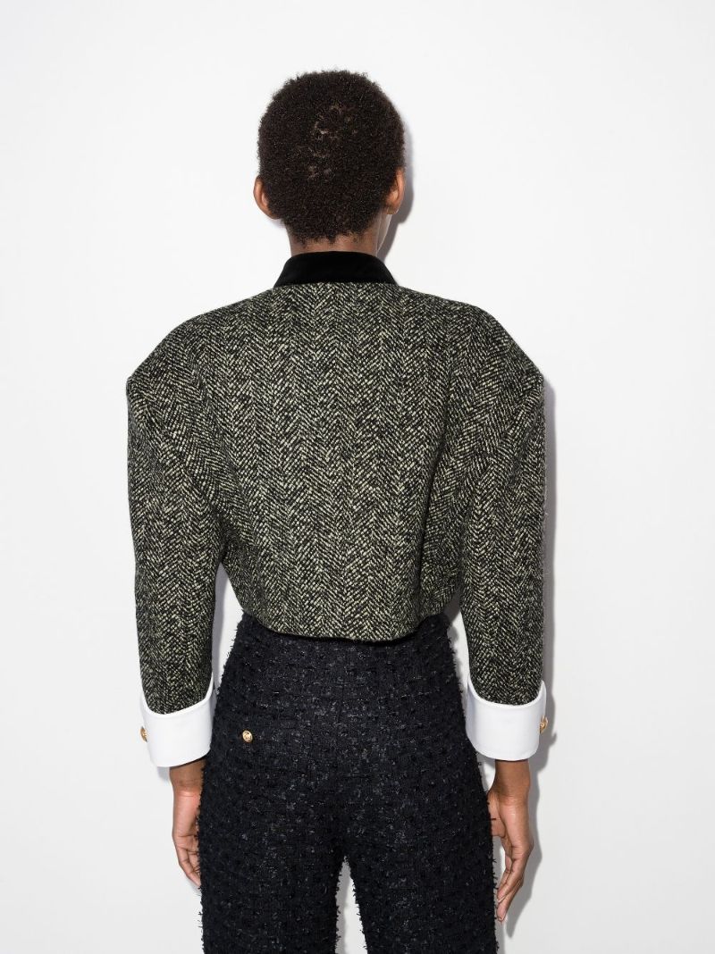 Cropped Herringbone Tweed Jacket