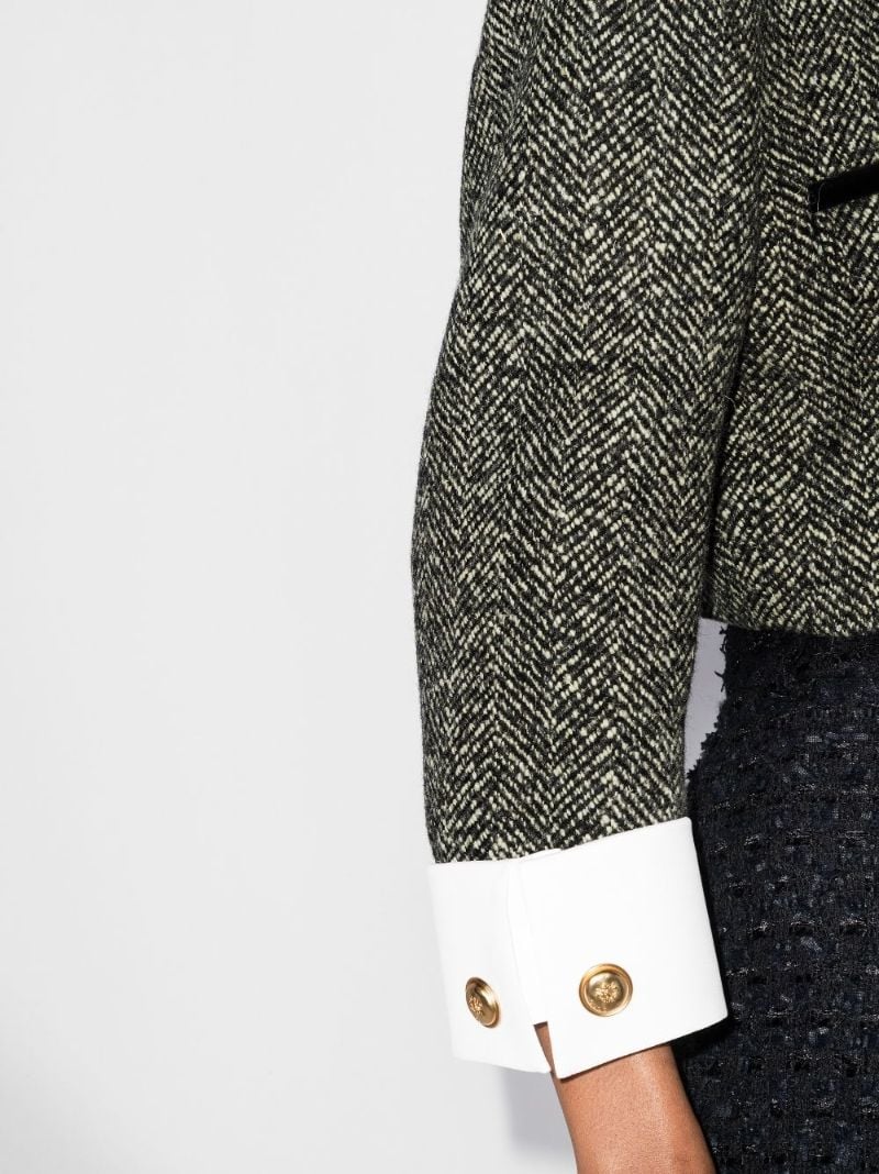Cropped Herringbone Tweed Jacket