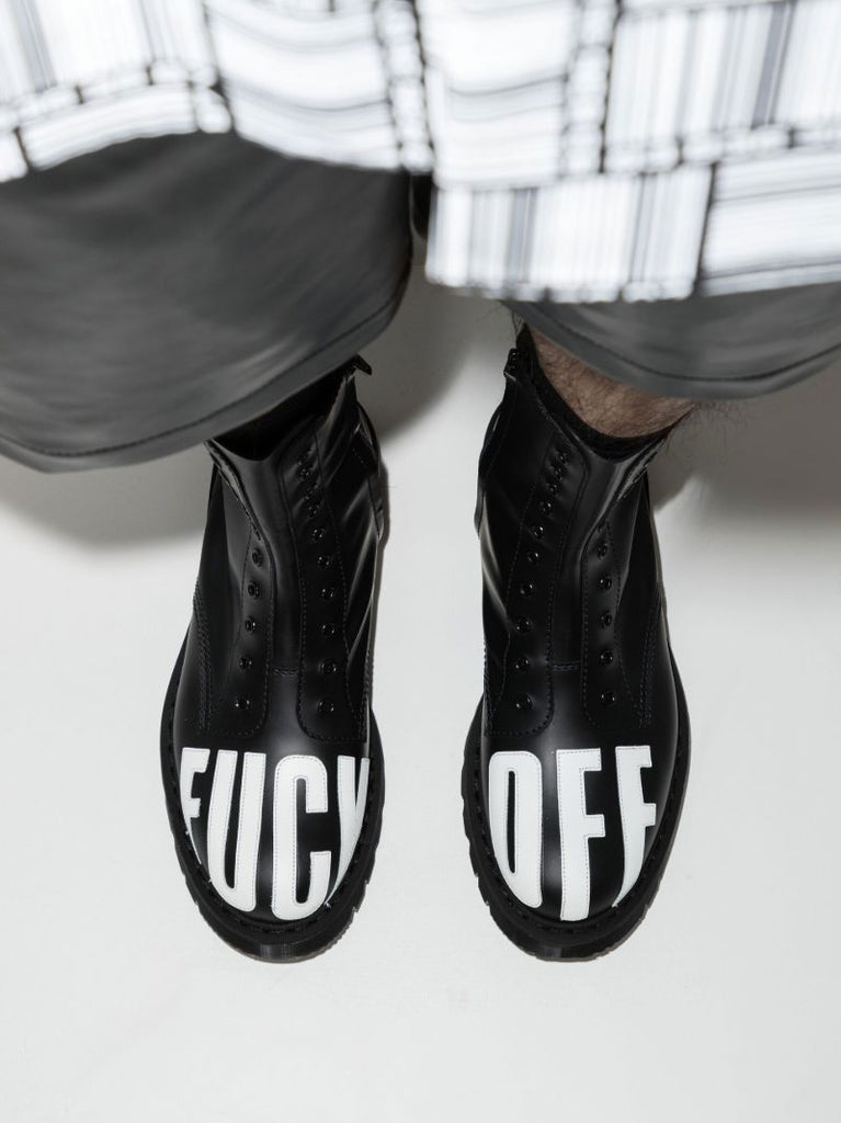 Black Fuck Off Leather Army Boots