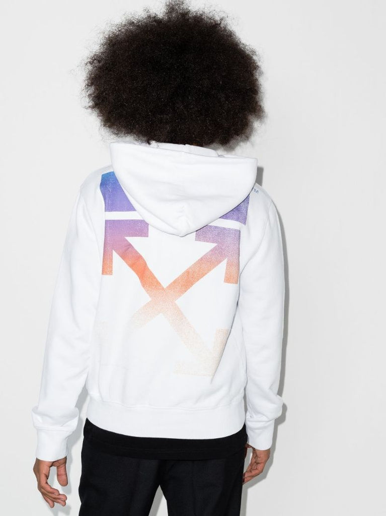 White Gradient Arrows Cotton Hoodie