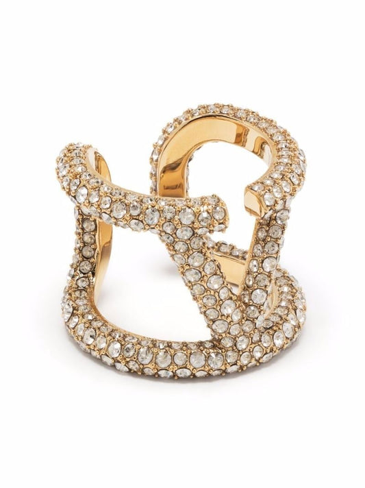 Gold-tone Vlogo Signature Crystal Ring