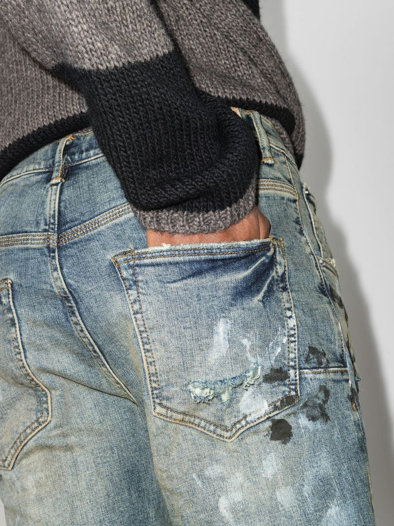 P002 Distressed Ripped Slim Fit Jeans