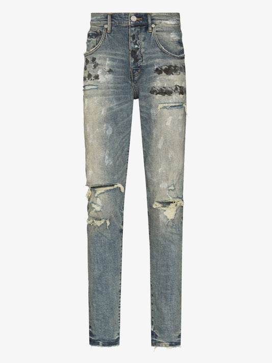 P002 Distressed Ripped Slim Fit Jeans