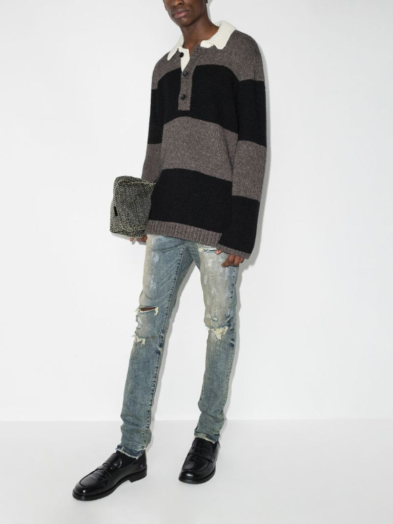 P002 Distressed Ripped Slim Fit Jeans