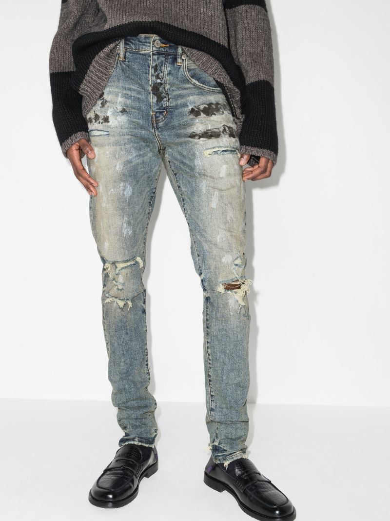 P002 Distressed Ripped Slim Fit Jeans