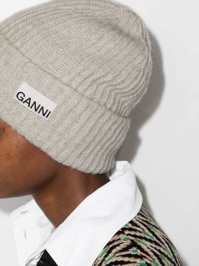 Grey Logo Ribbed Beanie Hat
