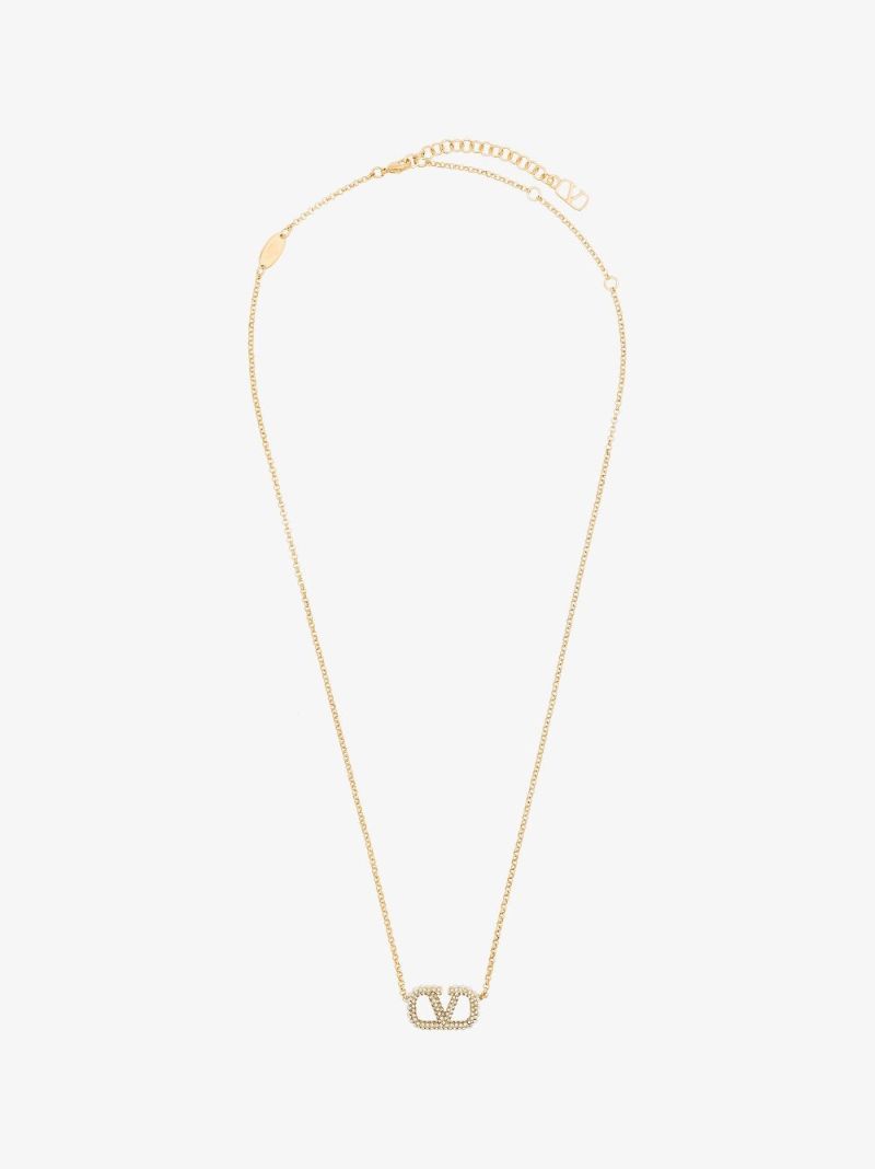 Gold Tone Vlogo Crystal Necklace