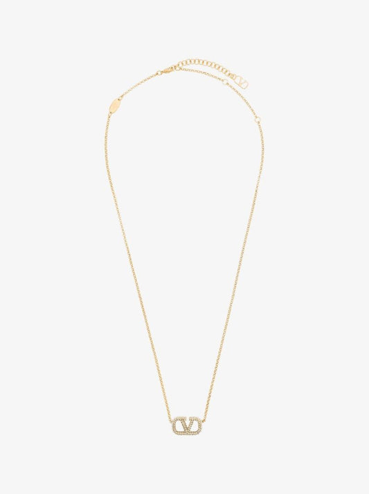 Gold Tone Vlogo Crystal Necklace