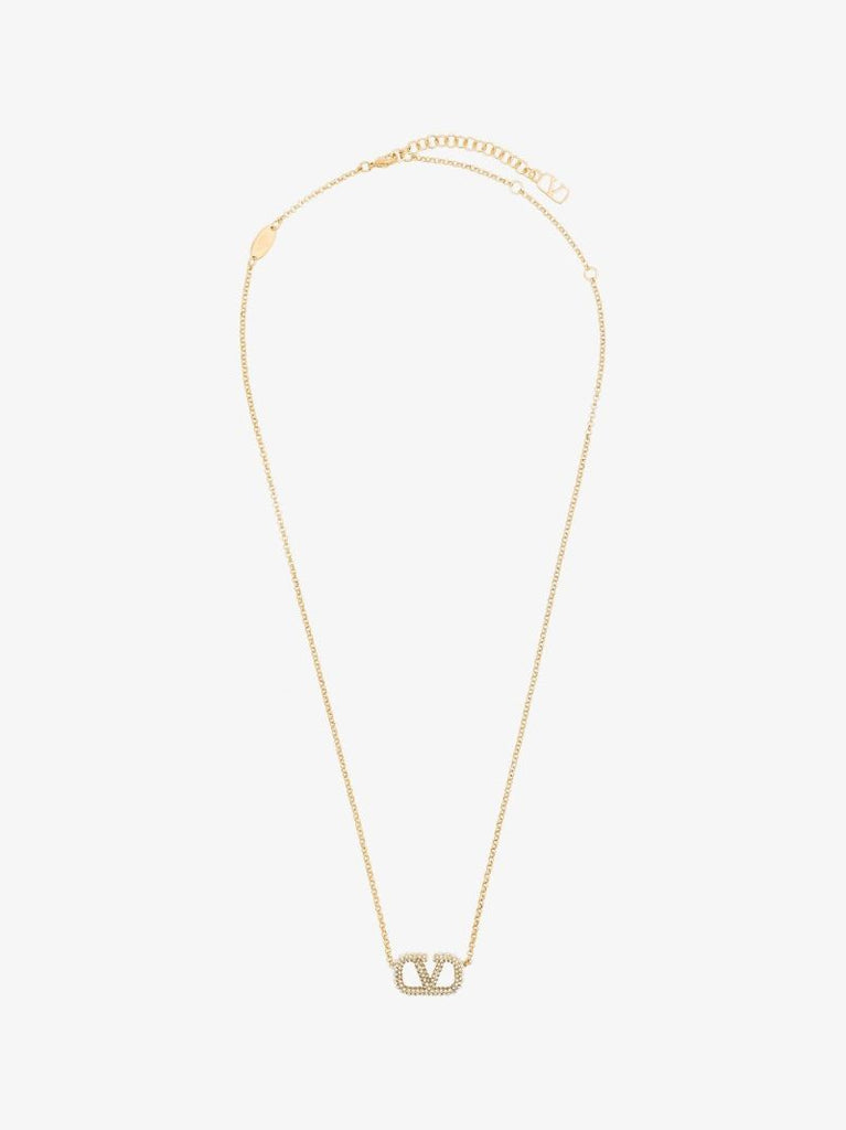 Gold Tone Vlogo Crystal Necklace