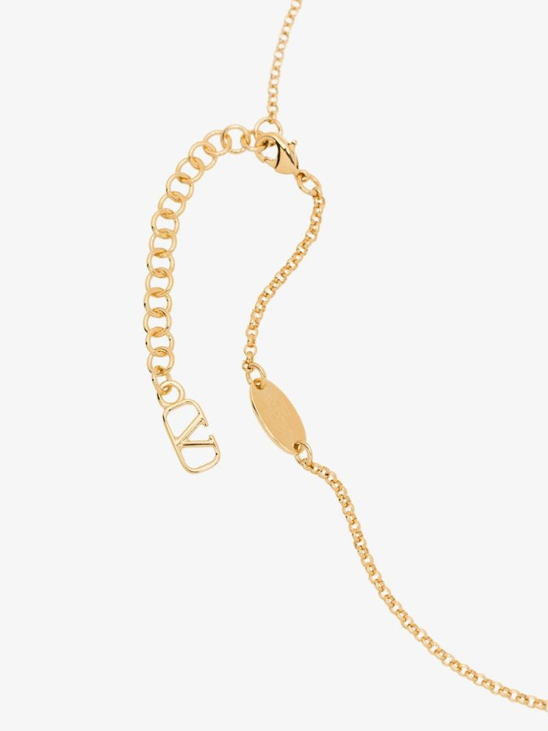 Gold Tone Vlogo Crystal Necklace