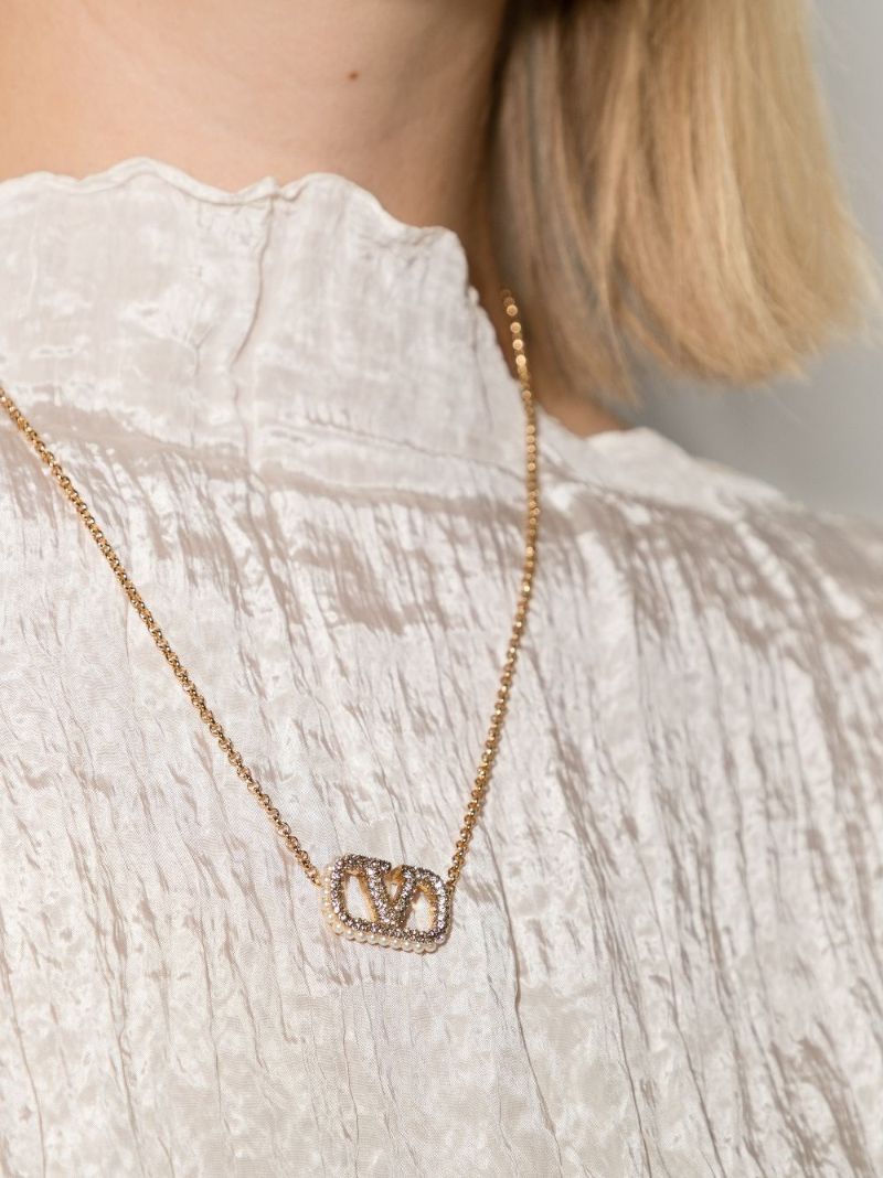 Gold Tone Vlogo Crystal Necklace