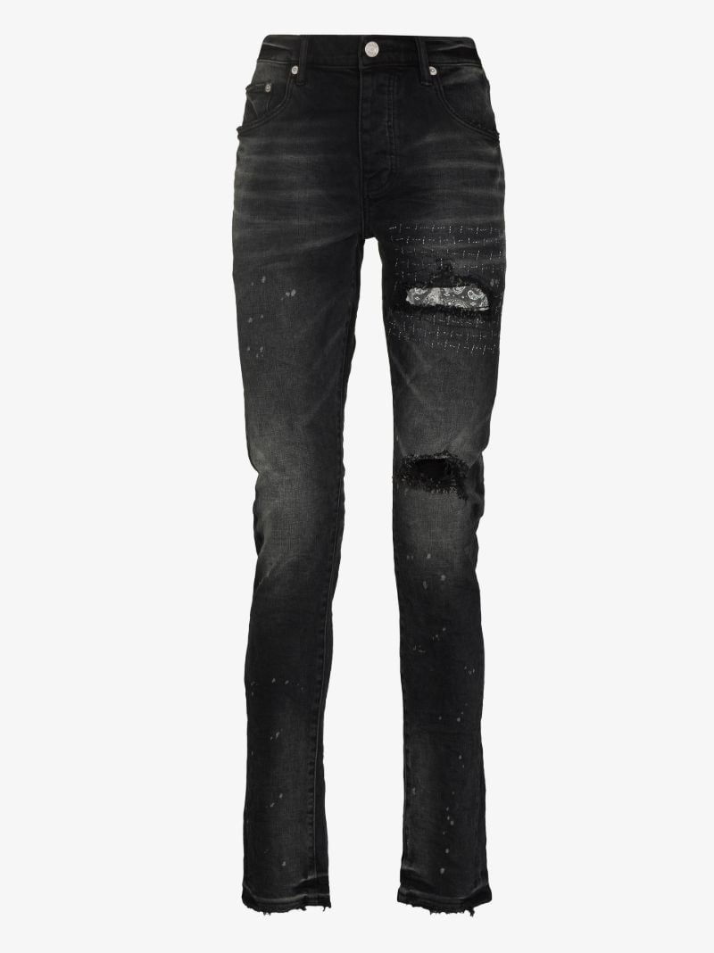 P001 Bandana Print Patch Skinny Jeans