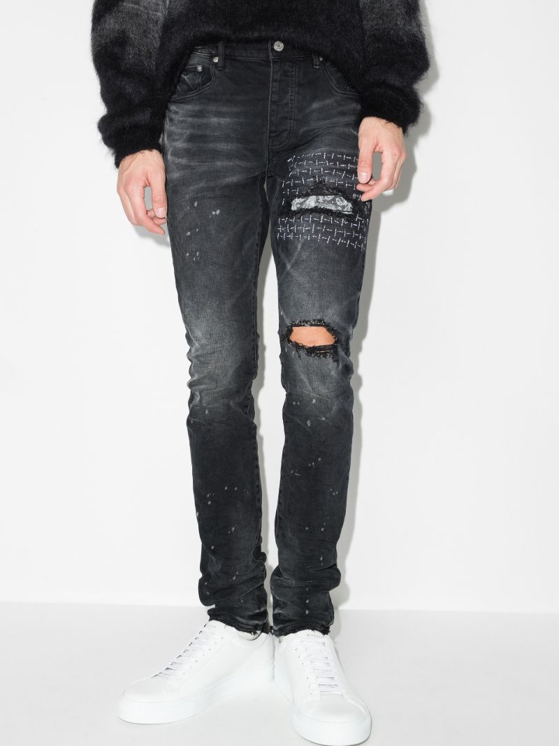 P001 Bandana Print Patch Skinny Jeans