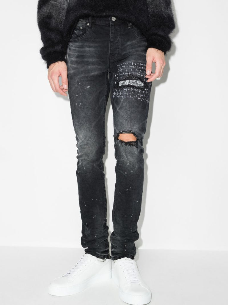 P001 Bandana Print Patch Skinny Jeans