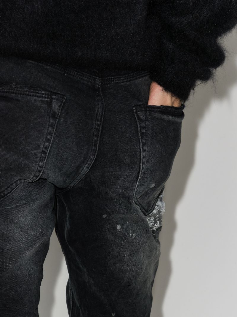 P001 Bandana Print Patch Skinny Jeans