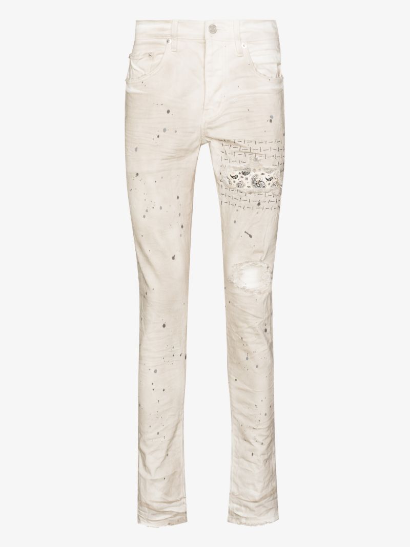P001 Bandana Print Patch Skinny Jeans