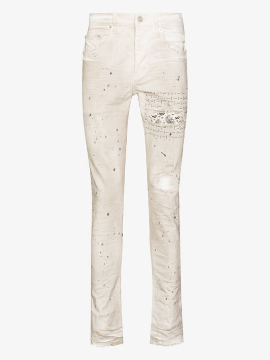 P001 Bandana Print Patch Skinny Jeans
