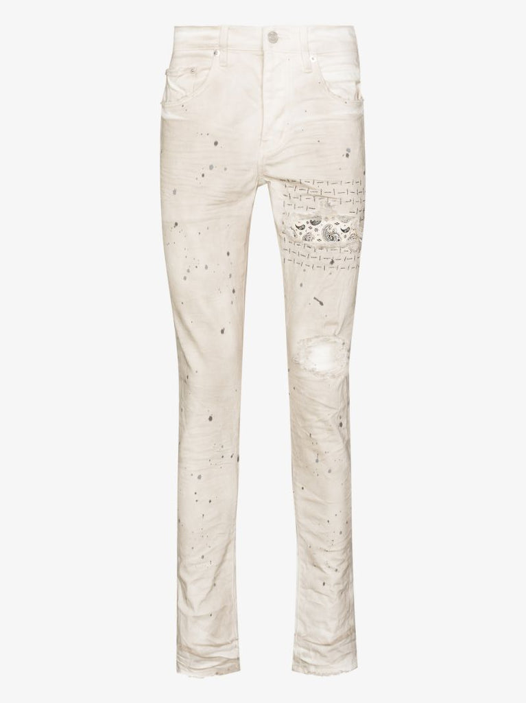P001 Bandana Print Patch Skinny Jeans