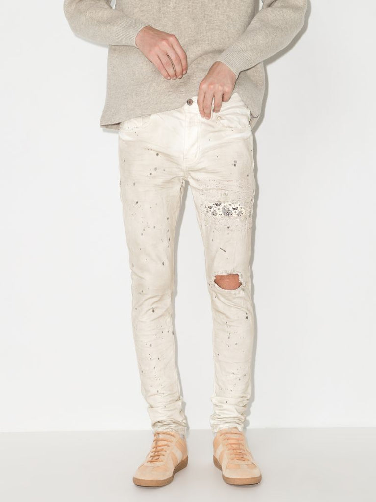 P001 Bandana Print Patch Skinny Jeans