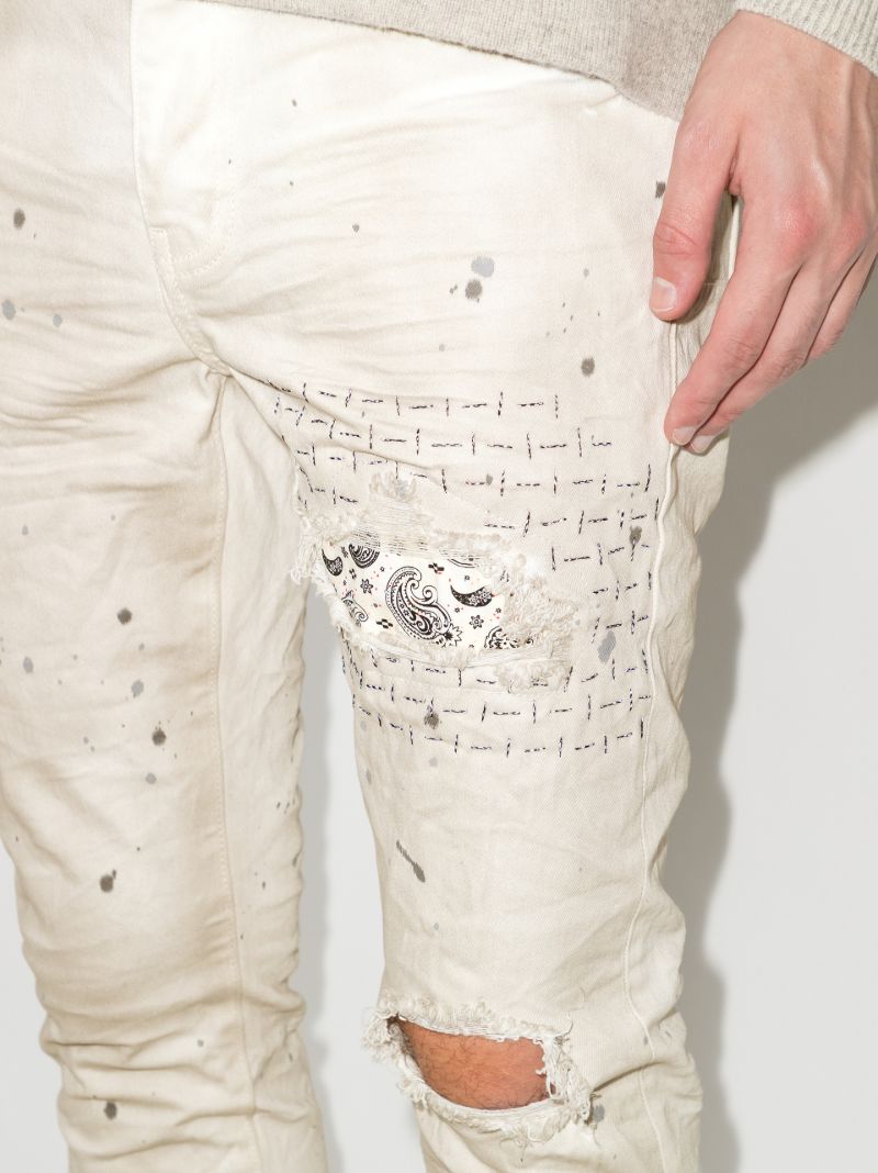 P001 Bandana Print Patch Skinny Jeans