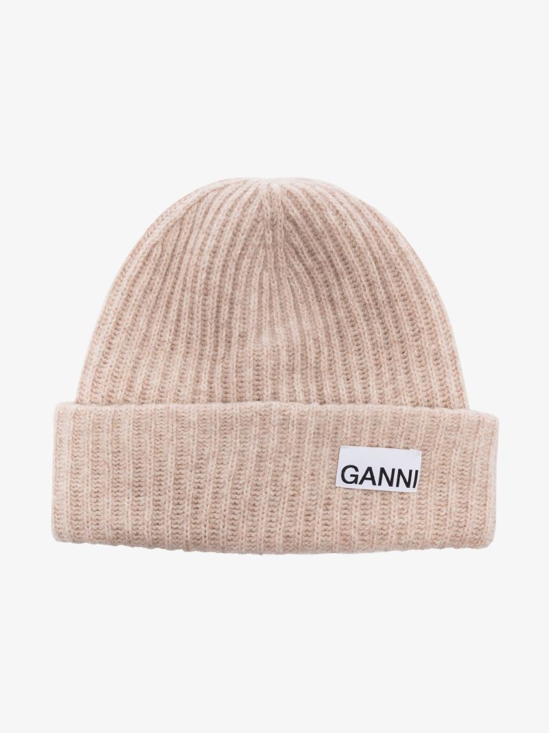 Neutral Logo Ribbed Knit Beanie Hat
