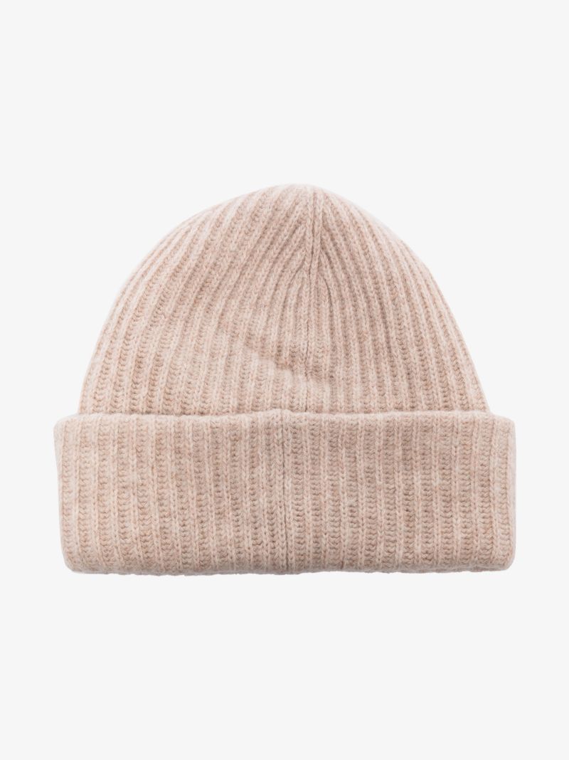 Neutral Logo Ribbed Knit Beanie Hat