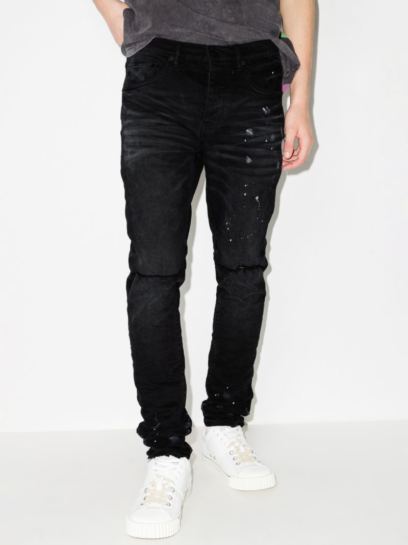 P001 Resin Knee Slit Skinny Jeans