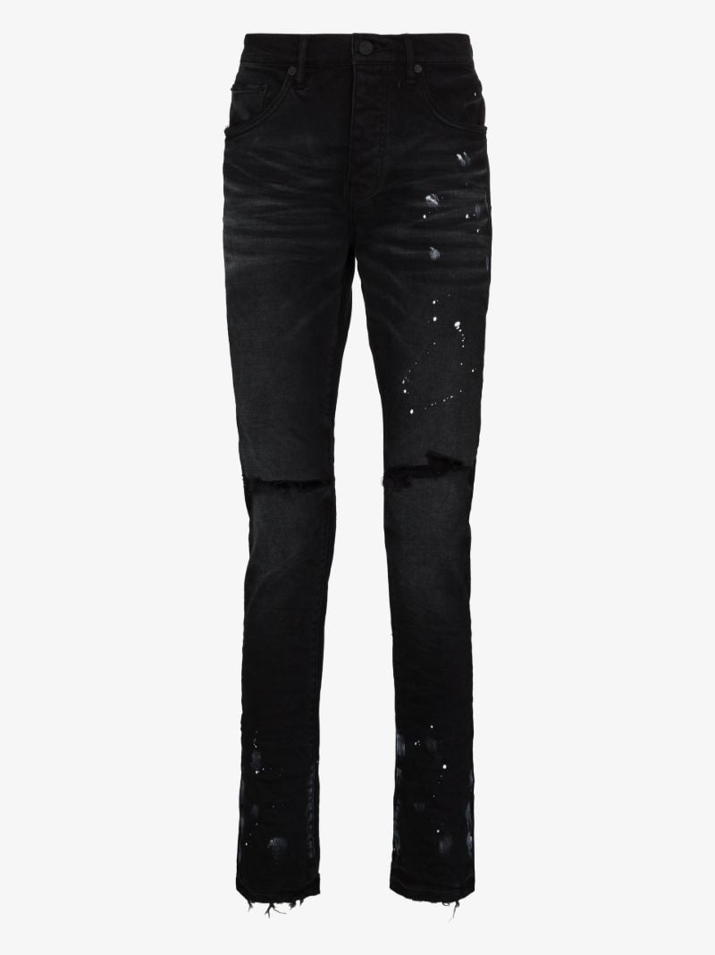 P001 Resin Knee Slit Skinny Jeans