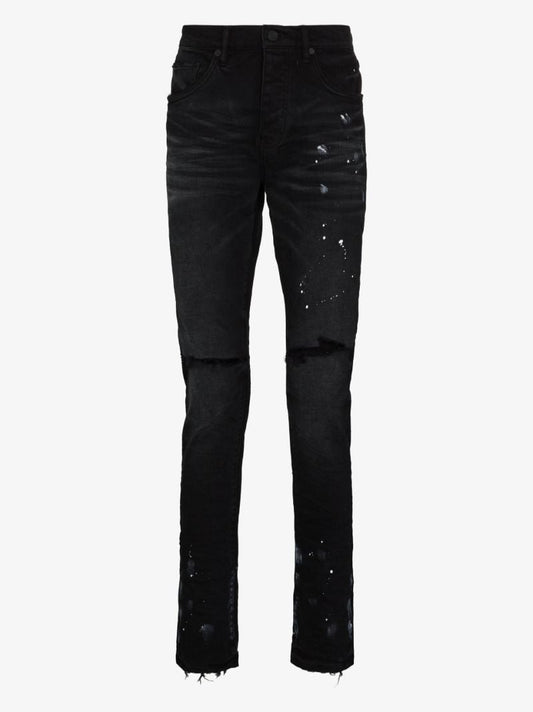 P001 Resin Knee Slit Skinny Jeans
