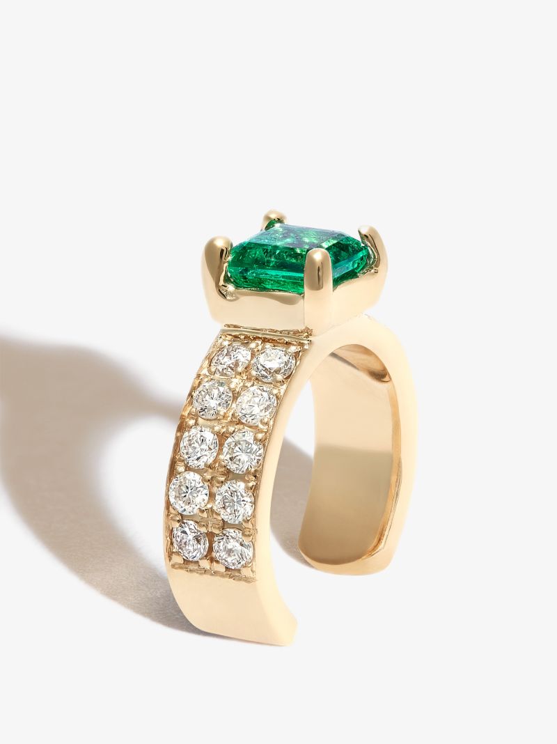 14k Yellow Gold Emerald and Diamond Ear Cuff