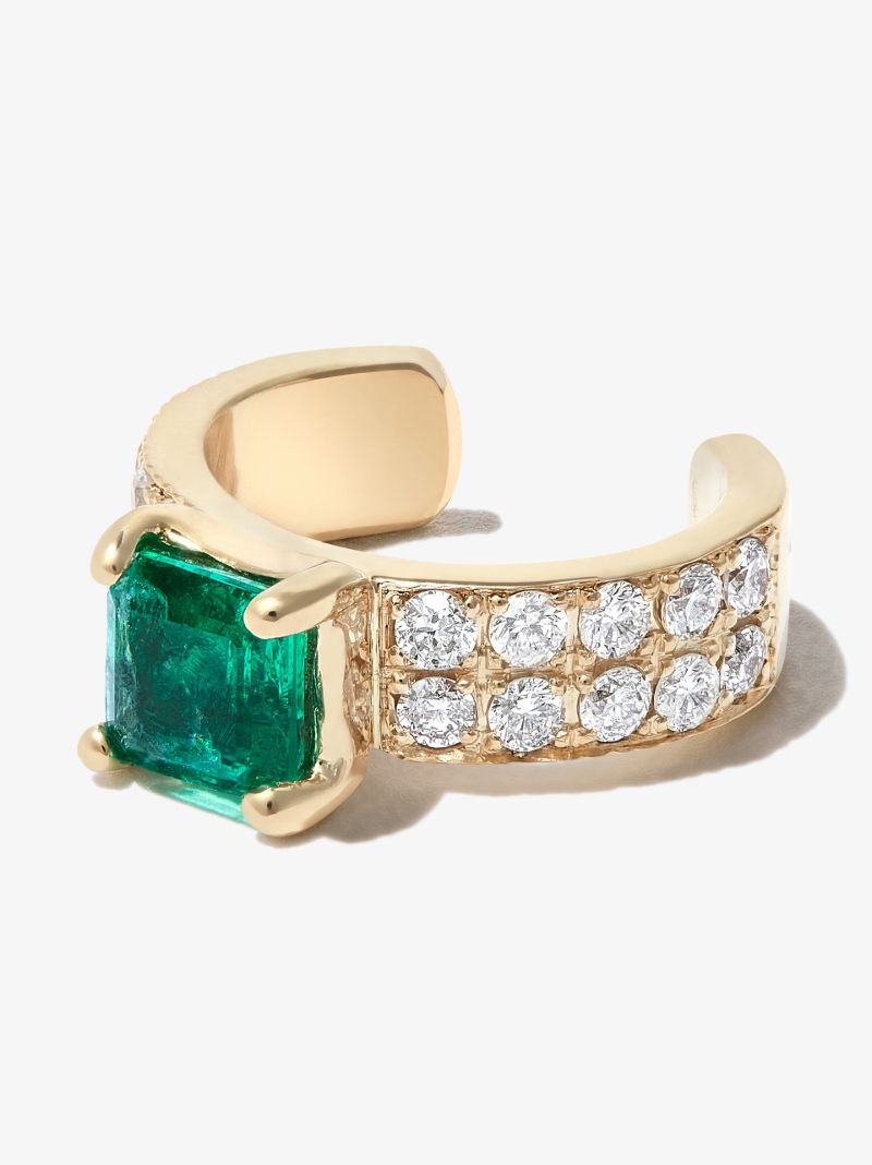 14k Yellow Gold Emerald and Diamond Ear Cuff