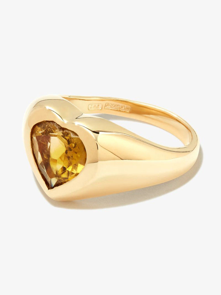 14k Yellow Gold Heart Tourmaline Signet Ring