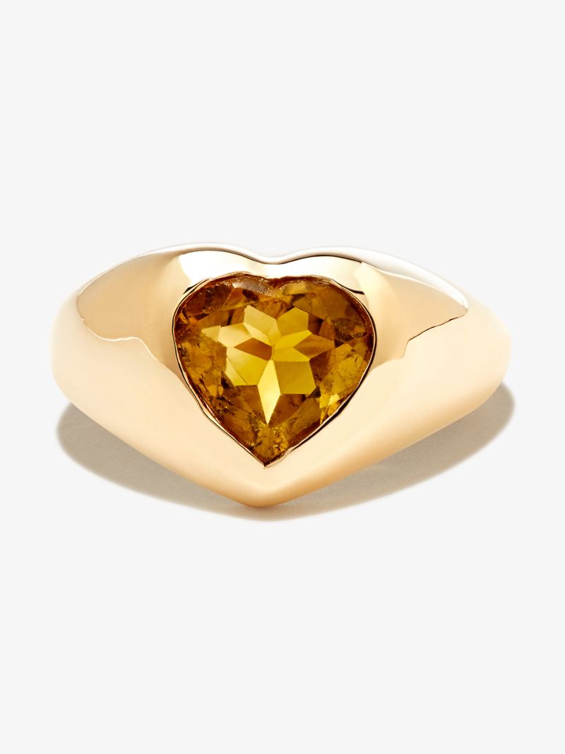 14k Yellow Gold Heart Tourmaline Signet Ring
