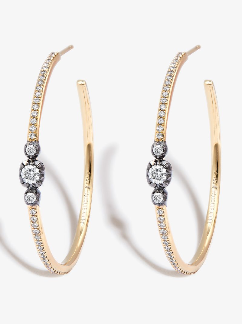 14k Yellow Gold 3 Graduated Diamond Hoop Earrings