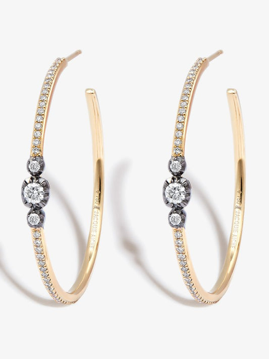 14k Yellow Gold 3 Graduated Diamond Hoop Earrings