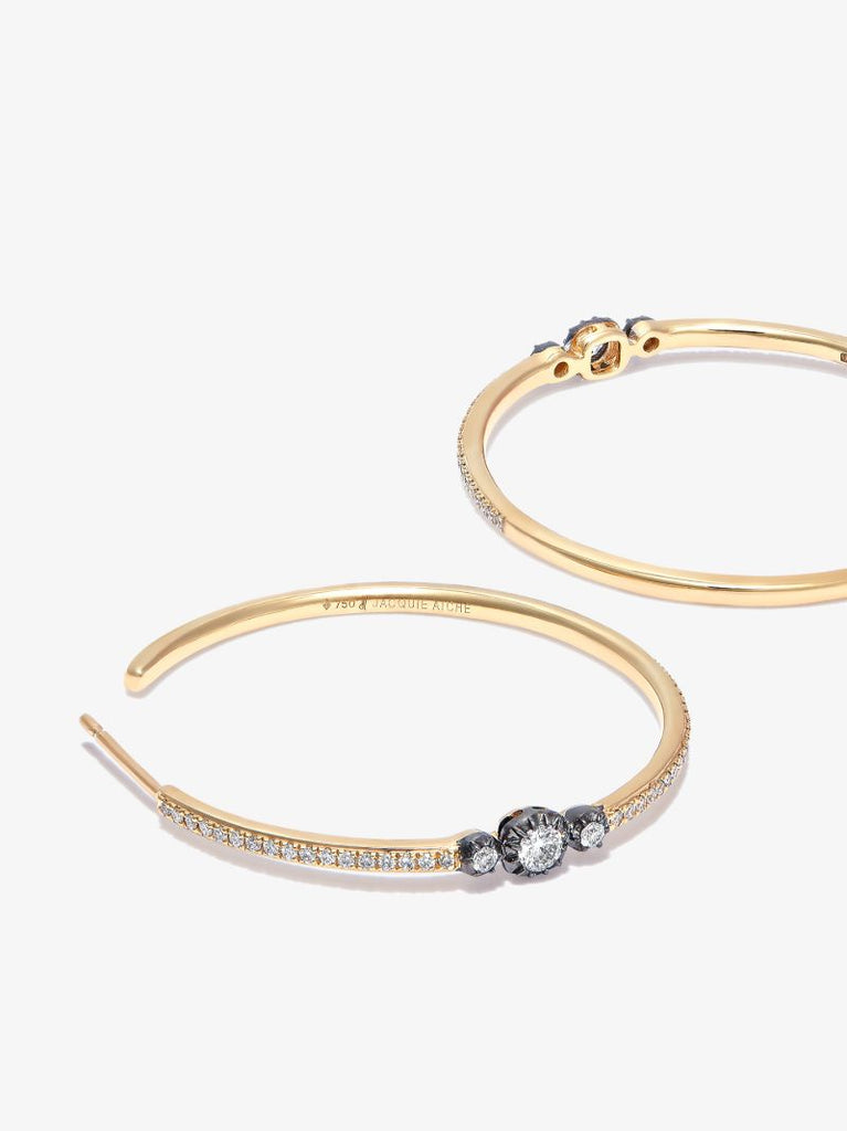 14k Yellow Gold 3 Graduated Diamond Hoop Earrings