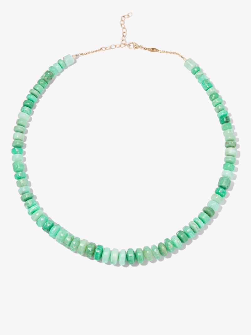 14k Yellow Gold Chrysoprase Beaded Necklace