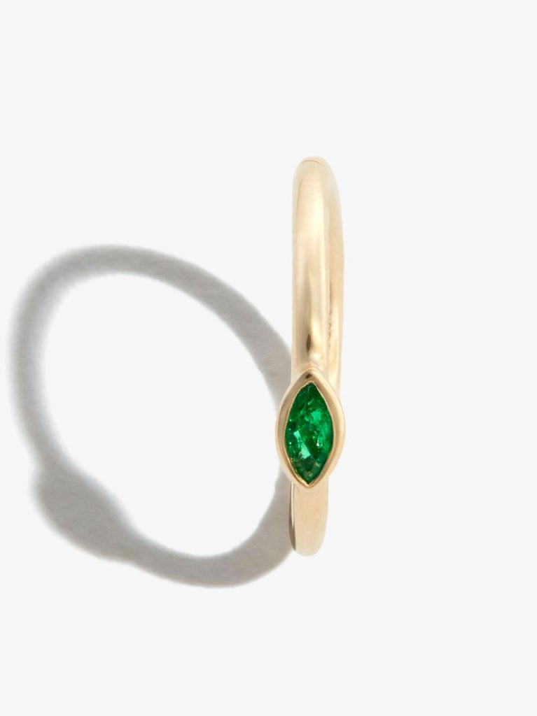 14k Yellow Gold Emerald Hoop Earring