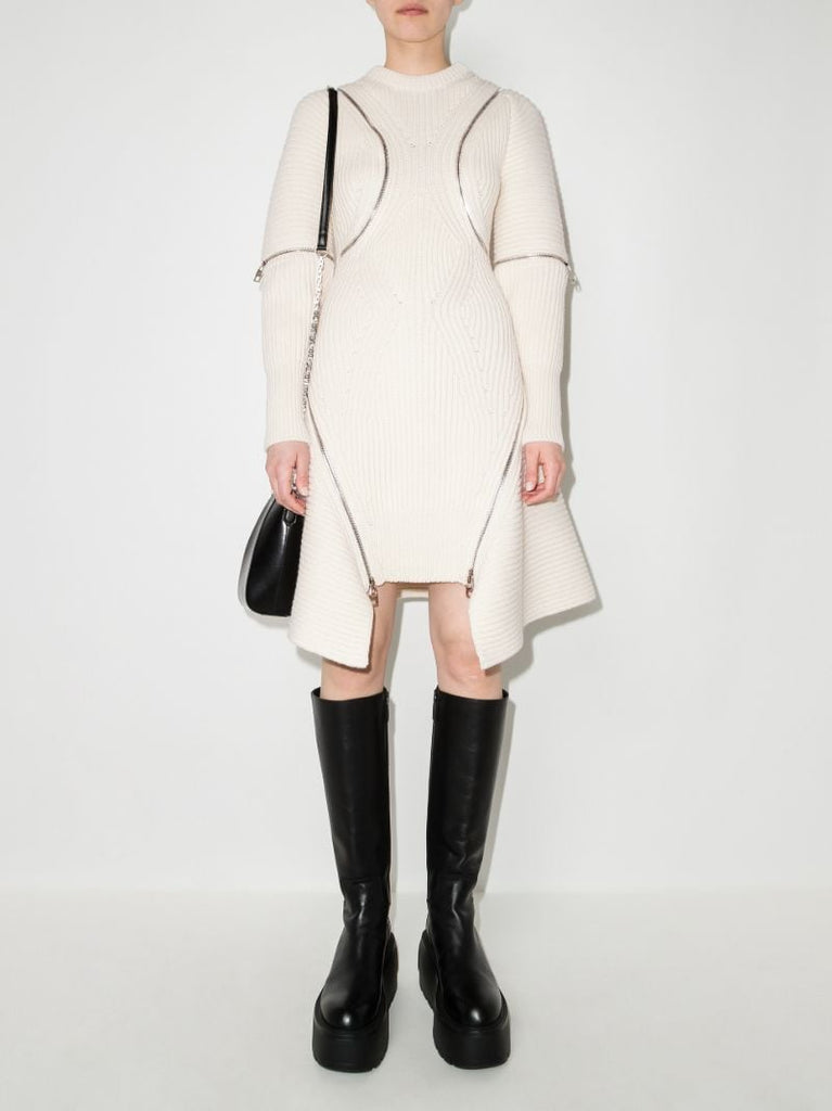 Spiral Zip Wool Mini Dress